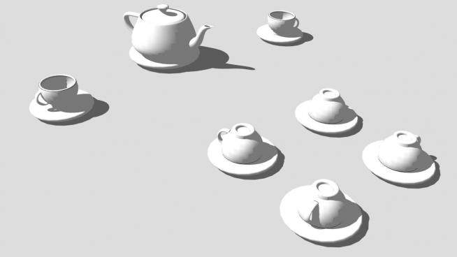 现代白色茶壶茶具SU模型下载_sketchup草图大师SKP模型