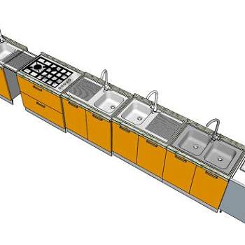 现代黄色橱柜SU模型下载_sketchup草图大师SKP模型
