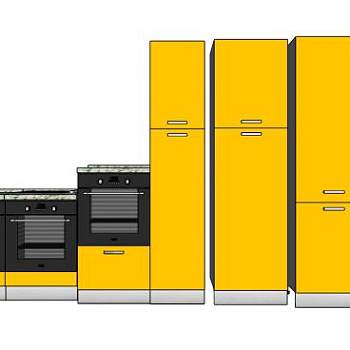 黄色组合橱柜SU模型下载_sketchup草图大师SKP模型
