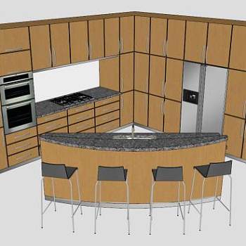 现代厨房L型橱柜SU模型下载_sketchup草图大师SKP模型
