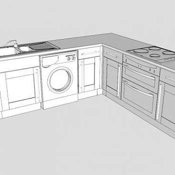 厨房L型炊具橱柜SU模型下载_sketchup草图大师SKP模型