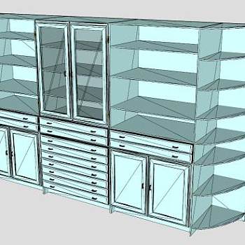 实木浅蓝橱柜SU模型下载_sketchup草图大师SKP模型