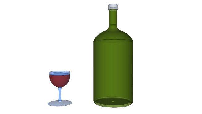 红酒绿瓶玻璃杯SU模型下载_sketchup草图大师SKP模型