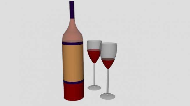 红酒酒瓶酒杯SU模型下载_sketchup草图大师SKP模型