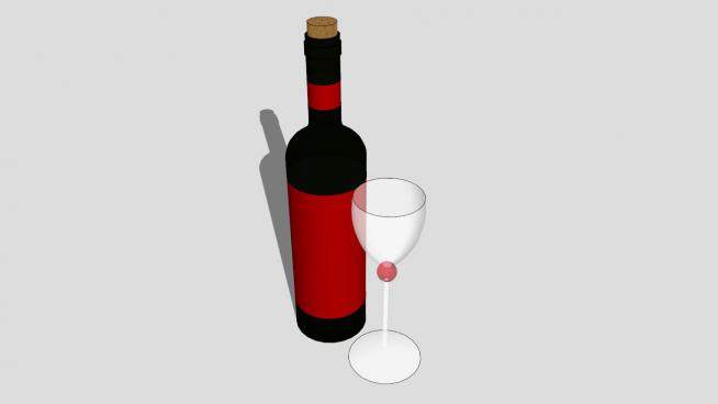 葡萄酒瓶与酒杯SU模型下载_sketchup草图大师SKP模型
