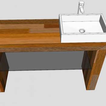 实木桌台上盆水槽SU模型下载_sketchup草图大师SKP模型