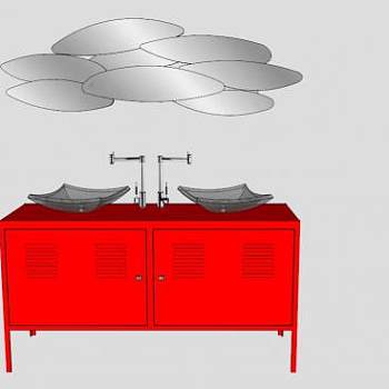 卫浴柜红色双水槽SU模型下载_sketchup草图大师SKP模型