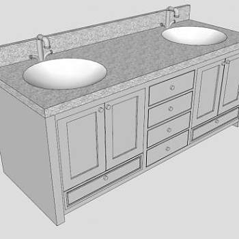 浴室双水槽卫浴柜SU模型下载_sketchup草图大师SKP模型