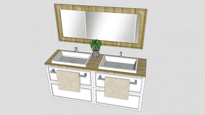 木制浴室双水槽SU模型下载_sketchup草图大师SKP模型
