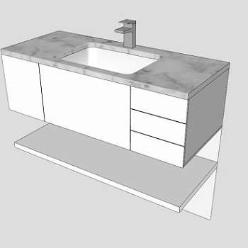 浴室浮水池白色柜架SU模型下载_sketchup草图大师SKP模型