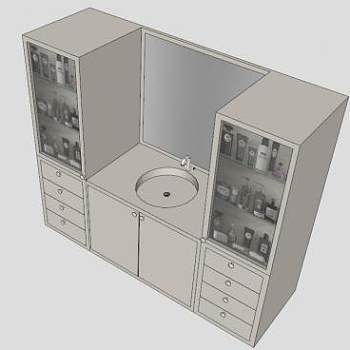 浴室水槽实木卫浴柜SU模型下载_sketchup草图大师SKP模型