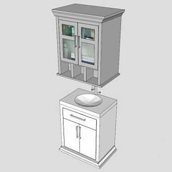 现代白色浴室水槽柜架SU模型下载_sketchup草图大师SKP模型