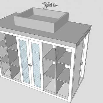 现代白色格子浴室柜SU模型下载_sketchup草图大师SKP模型