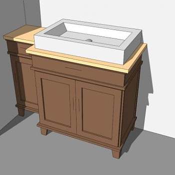 浴室盥实木洗台SU模型下载_sketchup草图大师SKP模型