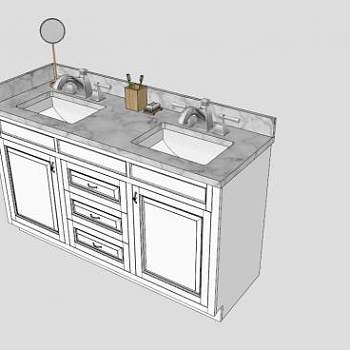 浴室盥洗台大理石柜架SU模型下载_sketchup草图大师SKP模型