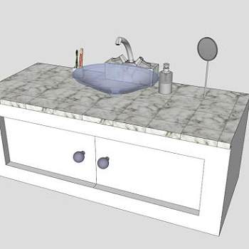 大理石浴室水槽柜架SU模型下载_sketchup草图大师SKP模型