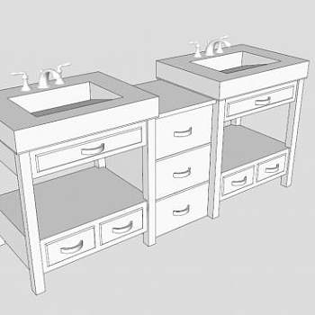 现代白色浴室柜架SU模型下载_sketchup草图大师SKP模型