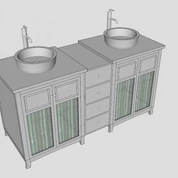 白色双台浴室柜SU模型下载_sketchup草图大师SKP模型