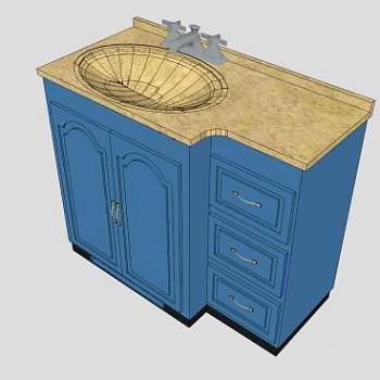 蓝色浴室盥洗台SU模型下载_sketchup草图大师SKP模型