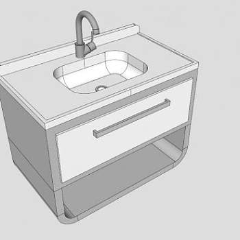 浴室白色小水槽柜SU模型下载_sketchup草图大师SKP模型