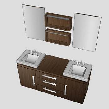 浴室柜双水槽镜面架SU模型下载_sketchup草图大师SKP模型