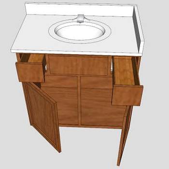 浴室水槽木质柜架SU模型下载_sketchup草图大师SKP模型