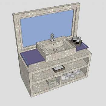 马赛克浴室柜洗手盆SU模型下载_sketchup草图大师SKP模型