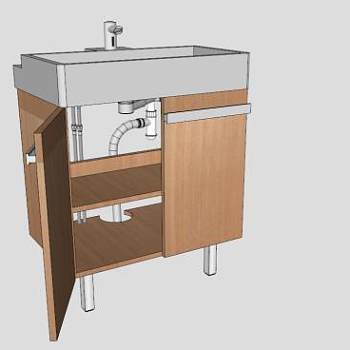 浴室实木水槽卫浴柜SU模型下载_sketchup草图大师SKP模型