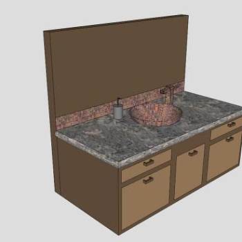 实木大理石浴室水槽SU模型下载_sketchup草图大师SKP模型