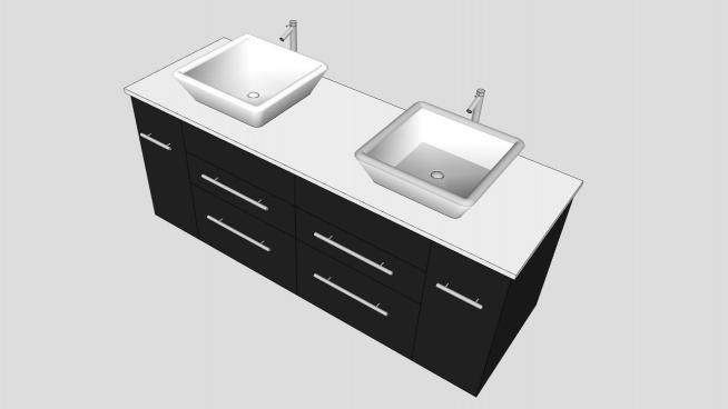 现代黑色浴室柜架SU模型下载_sketchup草图大师SKP模型
