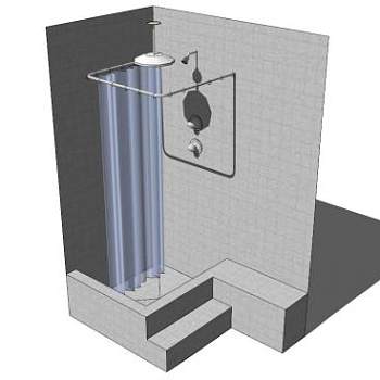 内置带窗帘角淋浴器SU模型下载_sketchup草图大师SKP模型