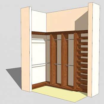 开放式实木衣柜SU模型下载_sketchup草图大师SKP模型