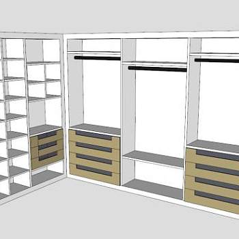 现代L型白色衣柜SU模型下载_sketchup草图大师SKP模型