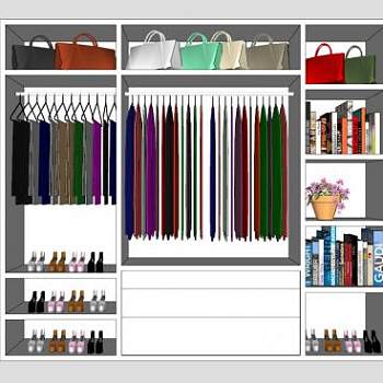 现代白色开放式衣柜SU模型下载_sketchup草图大师SKP模型