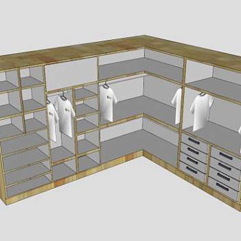 现代杉木板L型衣柜SU模型下载_sketchup草图大师SKP模型