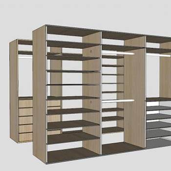 木工板开放式衣柜SU模型下载_sketchup草图大师SKP模型