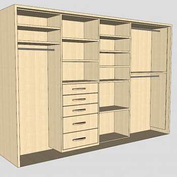 木制一字敞开衣柜壁橱SU模型下载_sketchup草图大师SKP模型