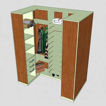 实木橱柜U型衣柜SU模型下载_sketchup草图大师SKP模型