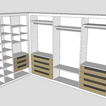 转角白色衣柜SU模型下载_sketchup草图大师SKP模型