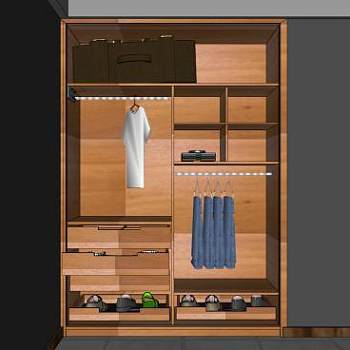 实木推拉门壁柜SU模型下载_sketchup草图大师SKP模型
