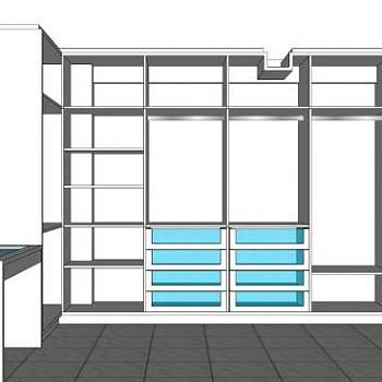 转角白色隔断衣柜SU模型下载_sketchup草图大师SKP模型