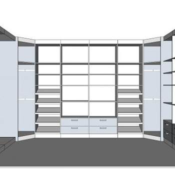 现代U型壁柜衣柜SU模型下载_sketchup草图大师SKP模型