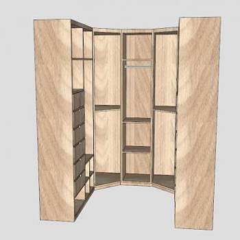 卧室壁柜U型衣柜SU模型下载_sketchup草图大师SKP模型