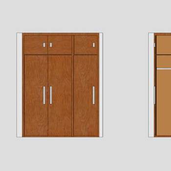现代家居三门衣柜SU模型下载_sketchup草图大师SKP模型