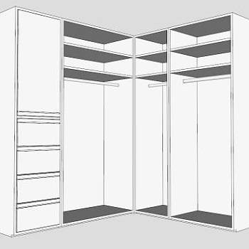 简约白色转角衣柜衣橱SU模型下载_sketchup草图大师SKP模型