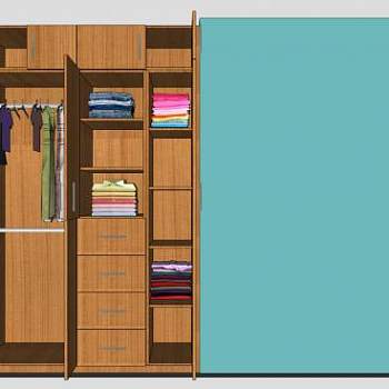 实木滚动式隔断衣柜SU模型下载_sketchup草图大师SKP模型
