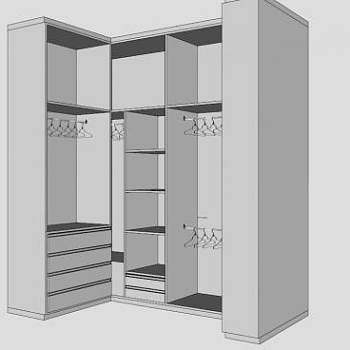 卧室转角白色衣柜SU模型下载_sketchup草图大师SKP模型