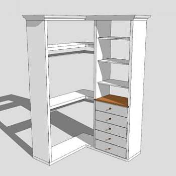 现代白色转角开放式衣柜SU模型下载_sketchup草图大师SKP模型