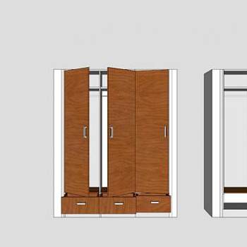 现代实木三门衣柜SU模型下载_sketchup草图大师SKP模型