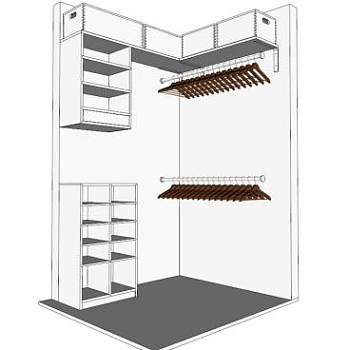 转角白色衣柜衣橱SU模型下载_sketchup草图大师SKP模型